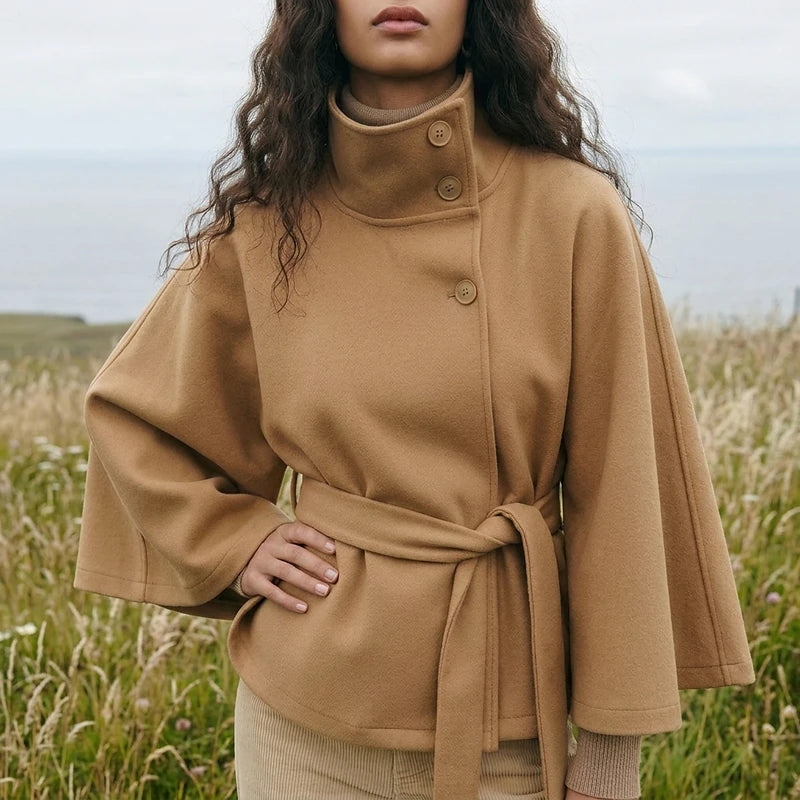 Tessa Women's Belted Cape Jacket - Tan
