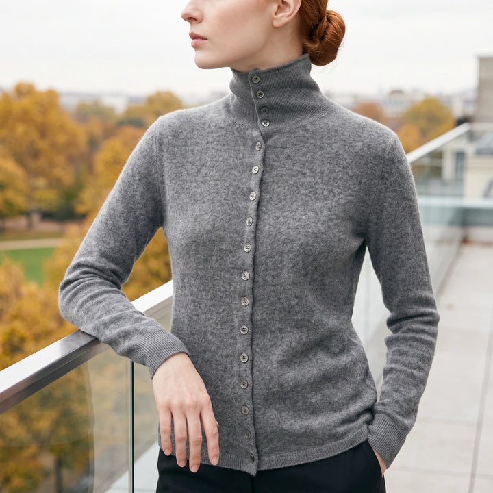 Wendeline Cashmere Mock Neck Button Cardigan - Gray
