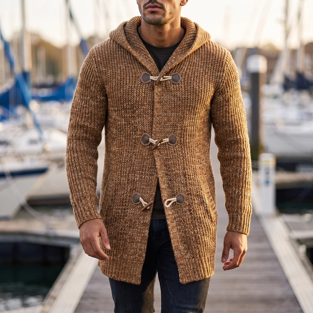 Wesley Hooded Toggle Knit Cardigan - Khaki