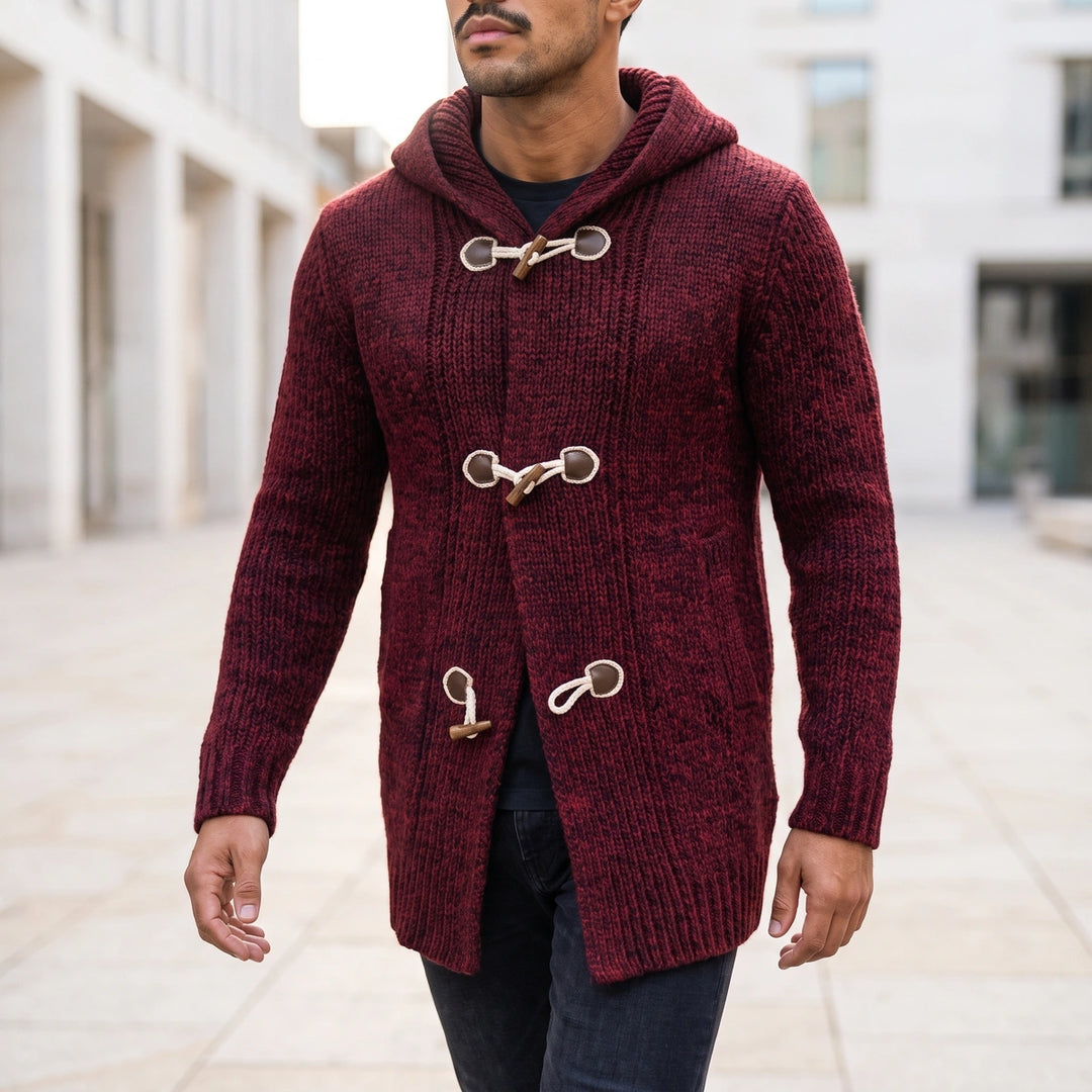 Wesley Hooded Toggle Knit Cardigan - Wine