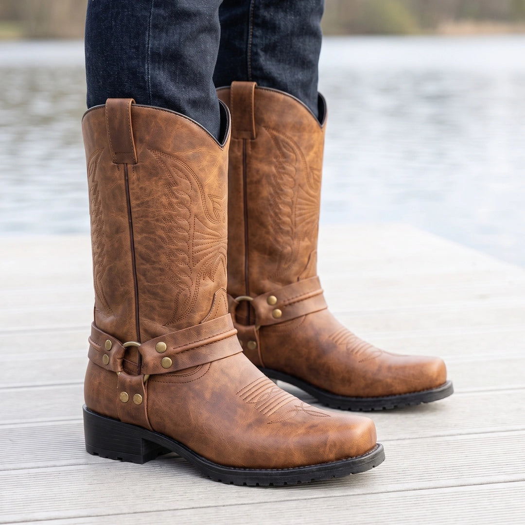 Wolfgang Ring Harness Embroidered Western Boots - Brown