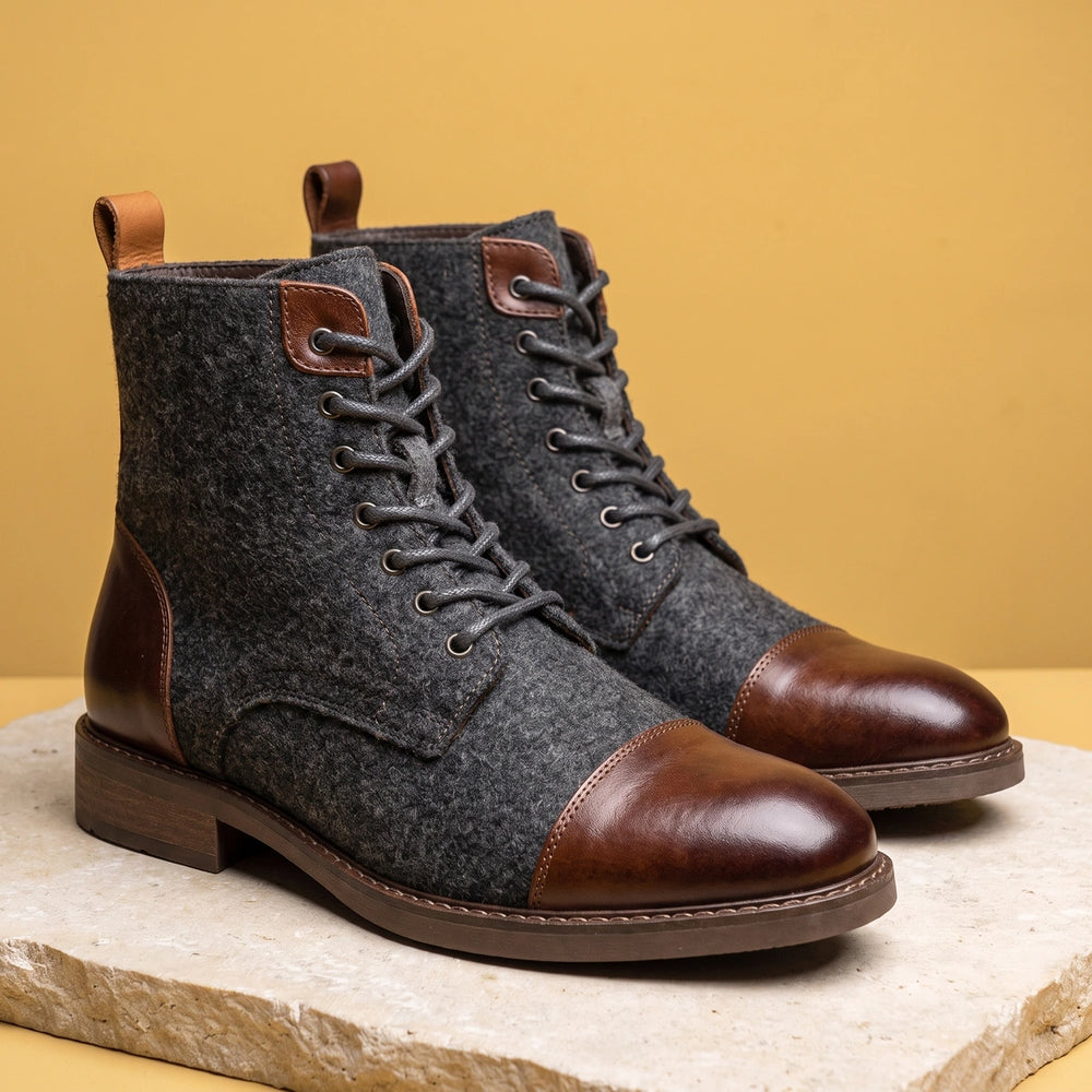 Wolfram Leather Virgin Wool Cap Toe Boots - Brown
