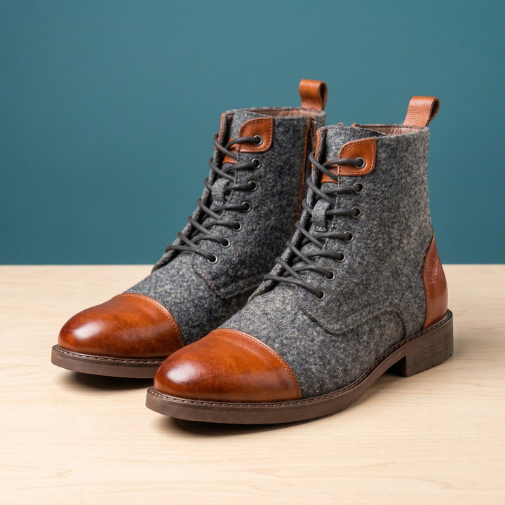 Wolfram Leather Virgin Wool Cap Toe Boots - Cognac