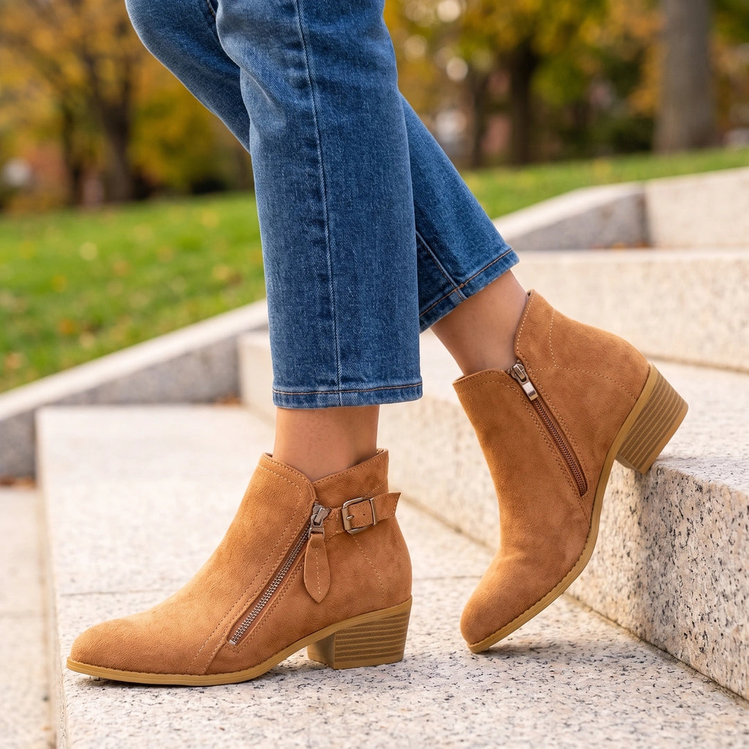 Yvonne Orthopedic Zip Ankle Boots - Cognac