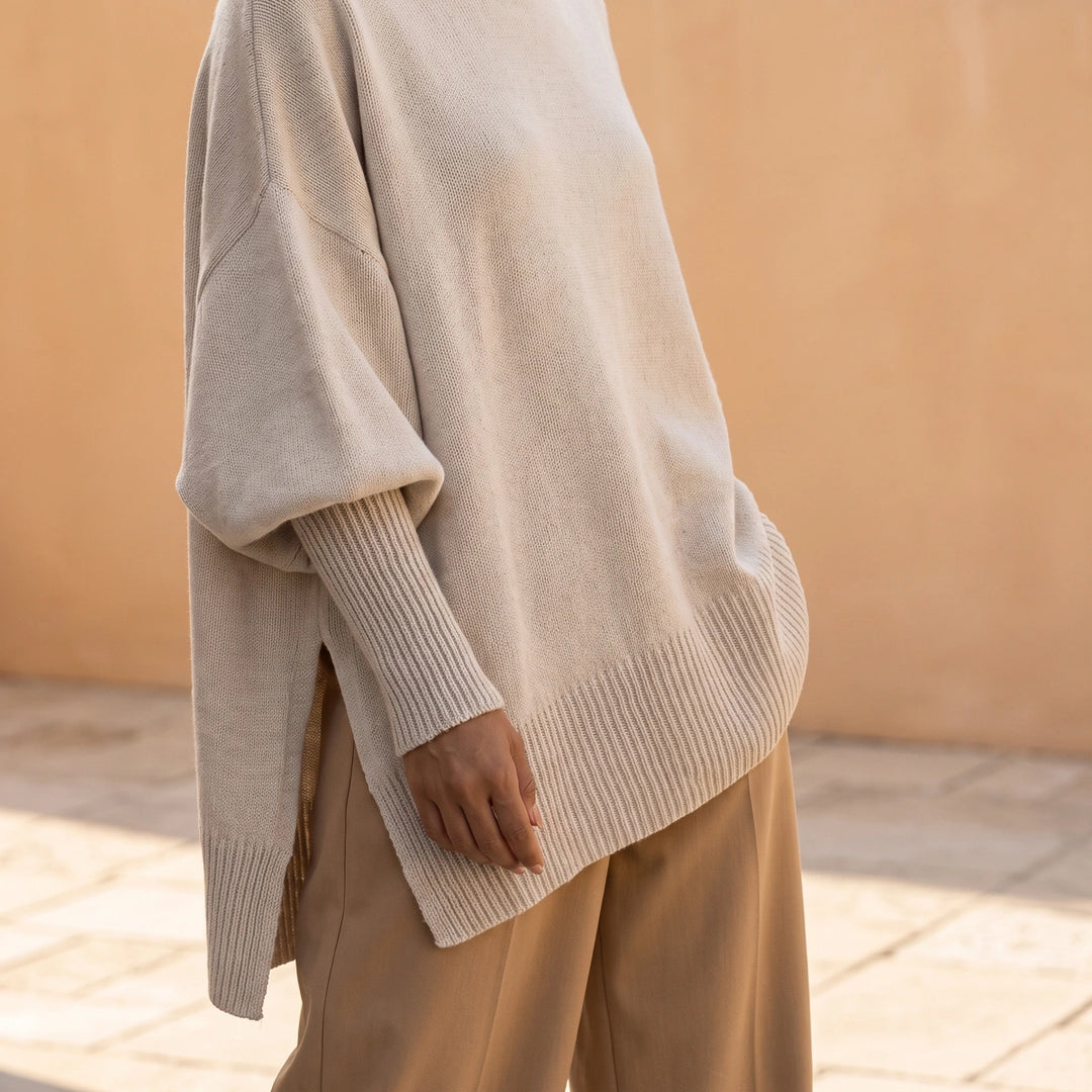 Zara Batwing Knit Pullover - Beige