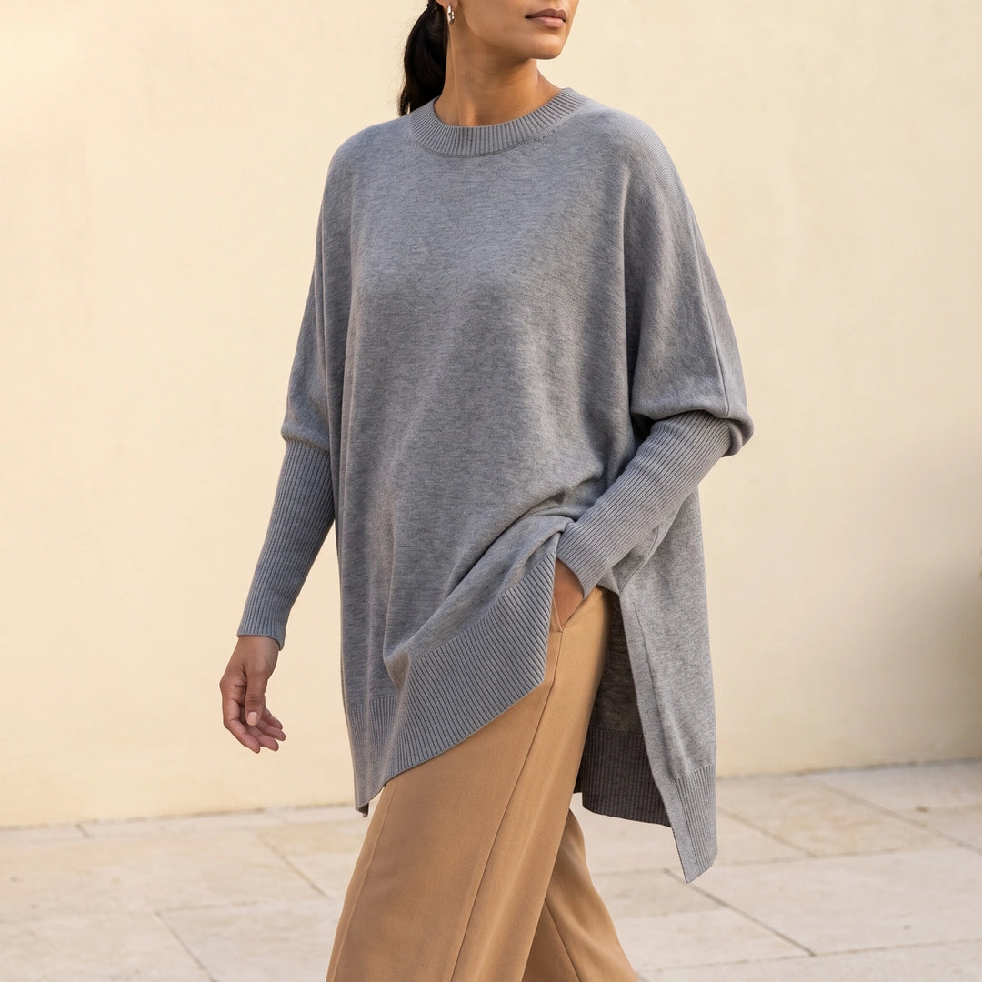 Zara Batwing Knit Pullover - Gray
