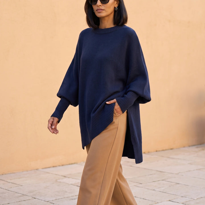 Zara Batwing Knit Pullover - Navy Blue