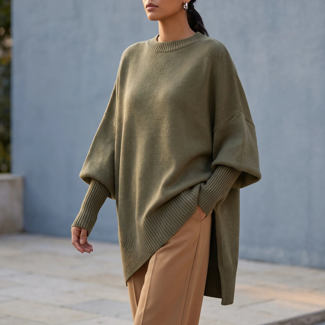 Zara Batwing Knit Pullover - Olive Green