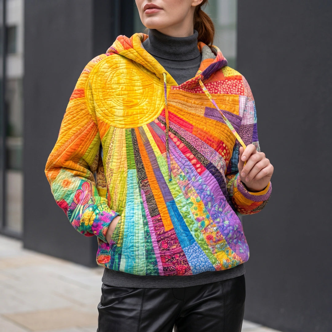 Zinnia Sunburst Patchwork Quilted Hoodie - Multicolor